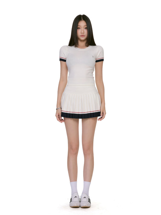 Alina Contrast Trim Pleated Skirt Set