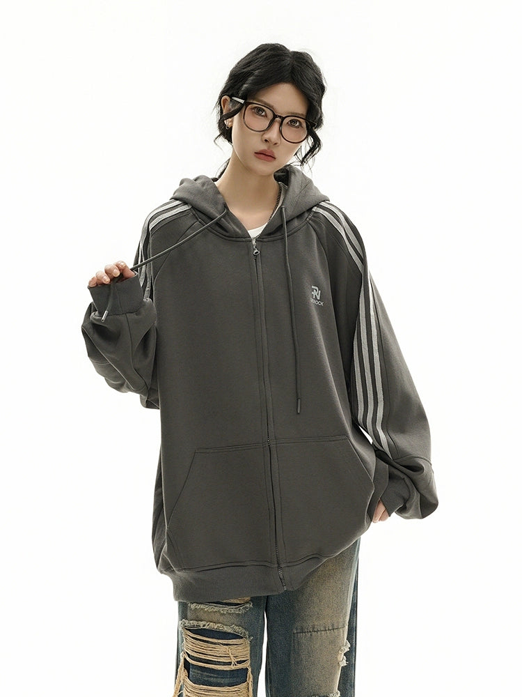 Aster Oversized Triple-Stripe Zip Hoodie