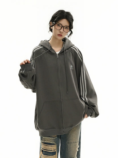 Aster Oversized Triple-Stripe Zip Hoodie