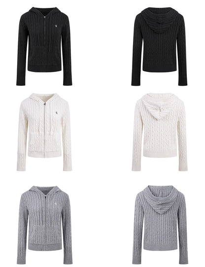 Emelia Vintage Hooded Knit Zipper Cardigan