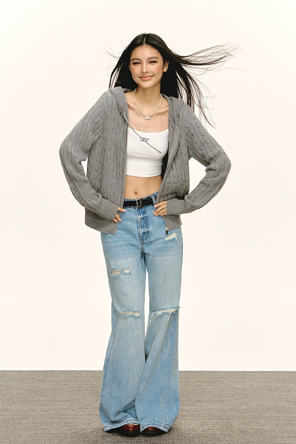 Emelia Vintage Hooded Knit Zipper Cardigan