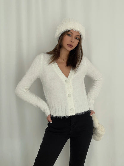 Luna Soft Fuzzy Knit Button Cardigan