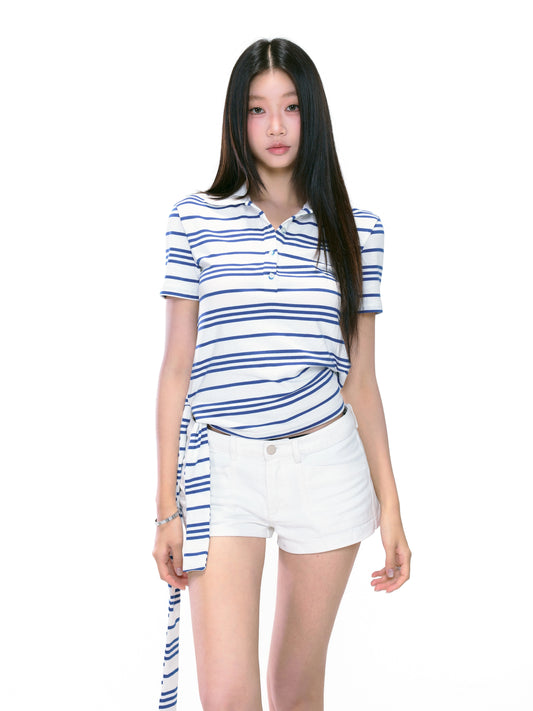 Isla Striped Side-Tie Polo Top