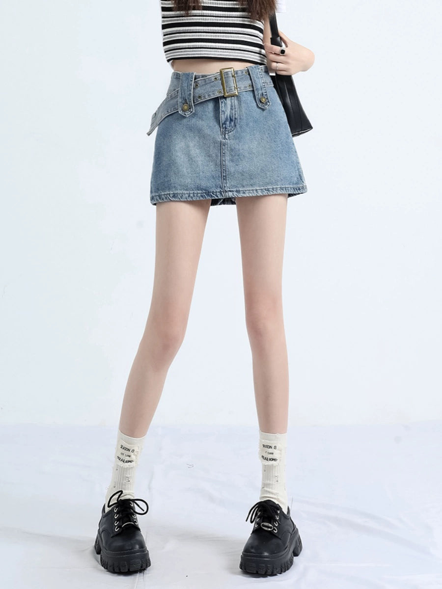 Rhea Vintage Wash Wrap Denim Skort/Skirt