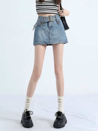 Rhea Vintage Wash Wrap Denim Skort/Skirt
