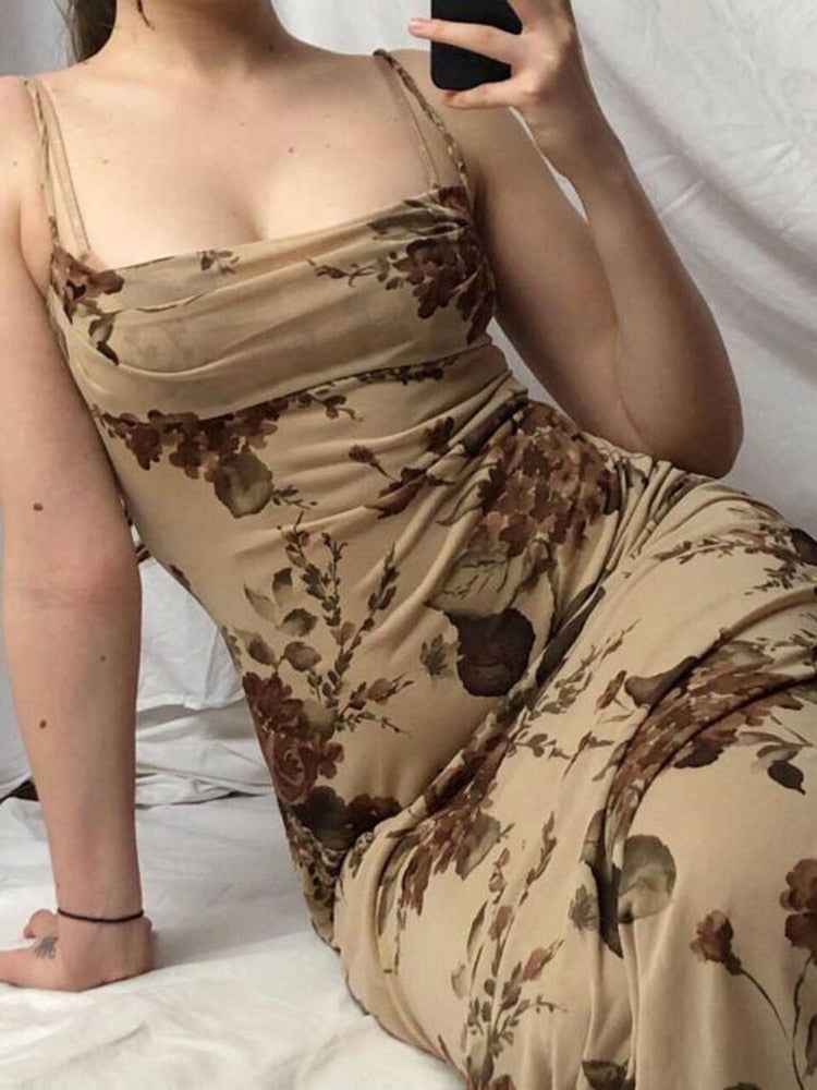 Retro Quinn Spaghetti Strap Midi Dress - Montfash