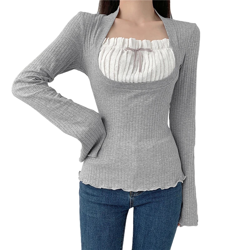 Sol Square Collar Long Sleeve T-Shirt