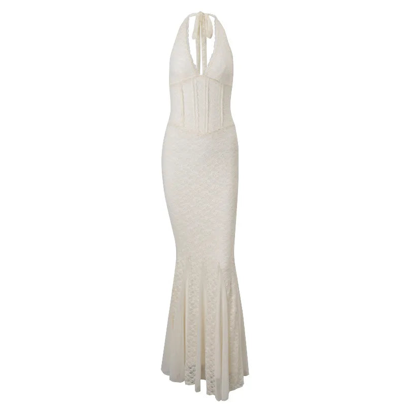 Elara Lace Halter Elegance Maxi Dress
