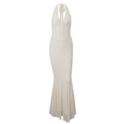 Elara Lace Halter Elegance Maxi Dress