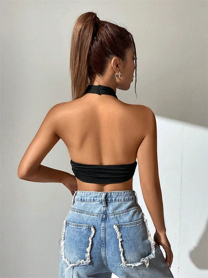 Inferna Backless V-neck Halter Top