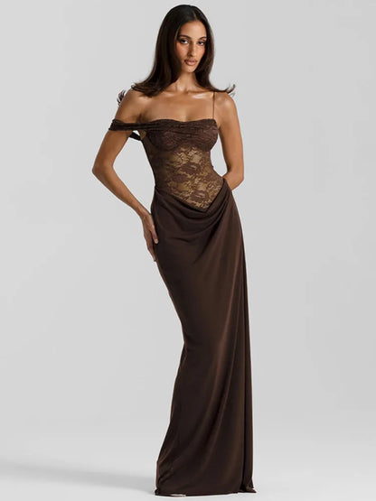 Serena Lace-Draped Satin Maxi Dress