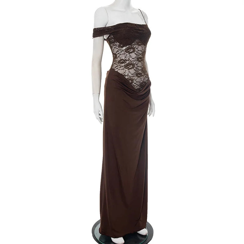 Serena Lace-Draped Satin Maxi Dress