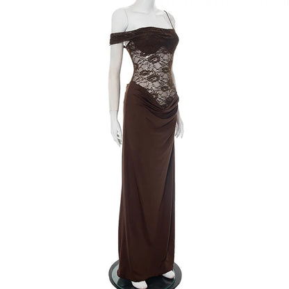 Serena Lace-Draped Satin Maxi Dress