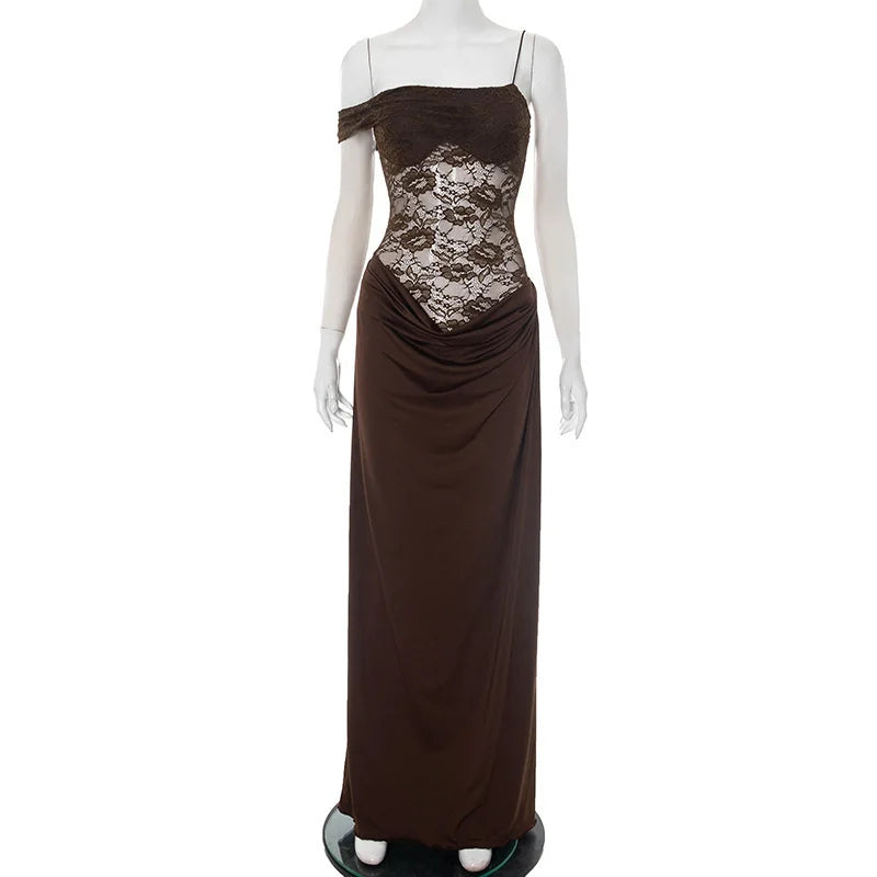 Serena Lace-Draped Satin Maxi Dress
