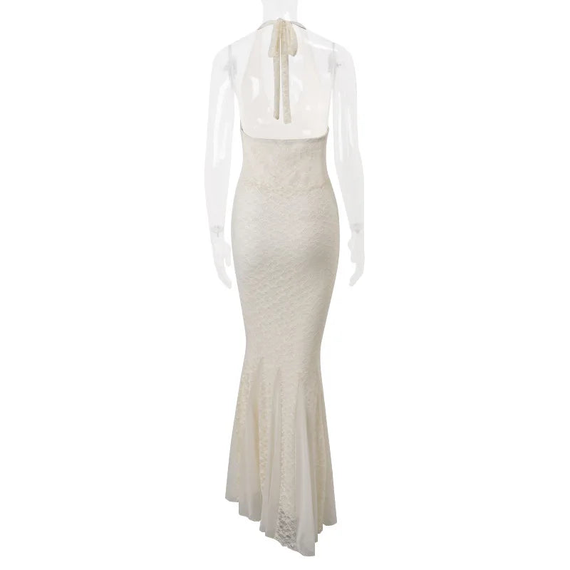Elara Lace Halter Elegance Maxi Dress