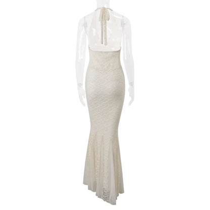 Elara Lace Halter Elegance Maxi Dress