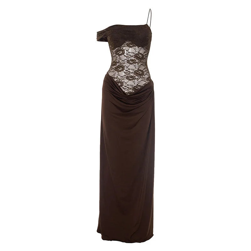 Serena Lace-Draped Satin Maxi Dress