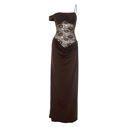 Serena Lace-Draped Satin Maxi Dress