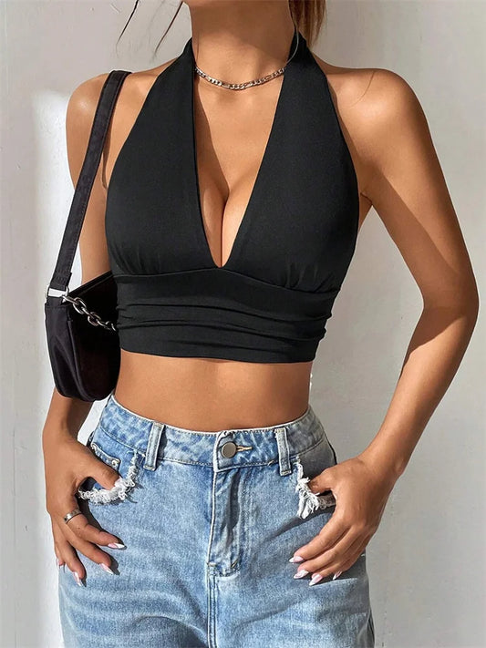 Inferna Backless V-neck Halter Top