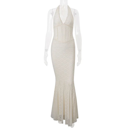Elara Lace Halter Elegance Maxi Dress