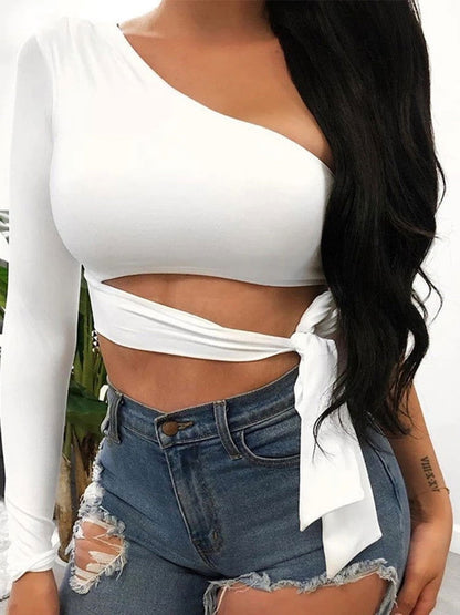 Saige One Shoulder Elastic Crop Top - Montfash