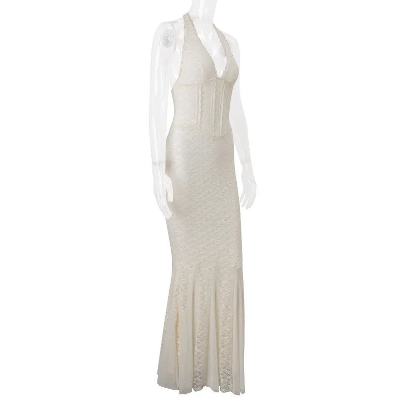 Elara Lace Halter Elegance Maxi Dress