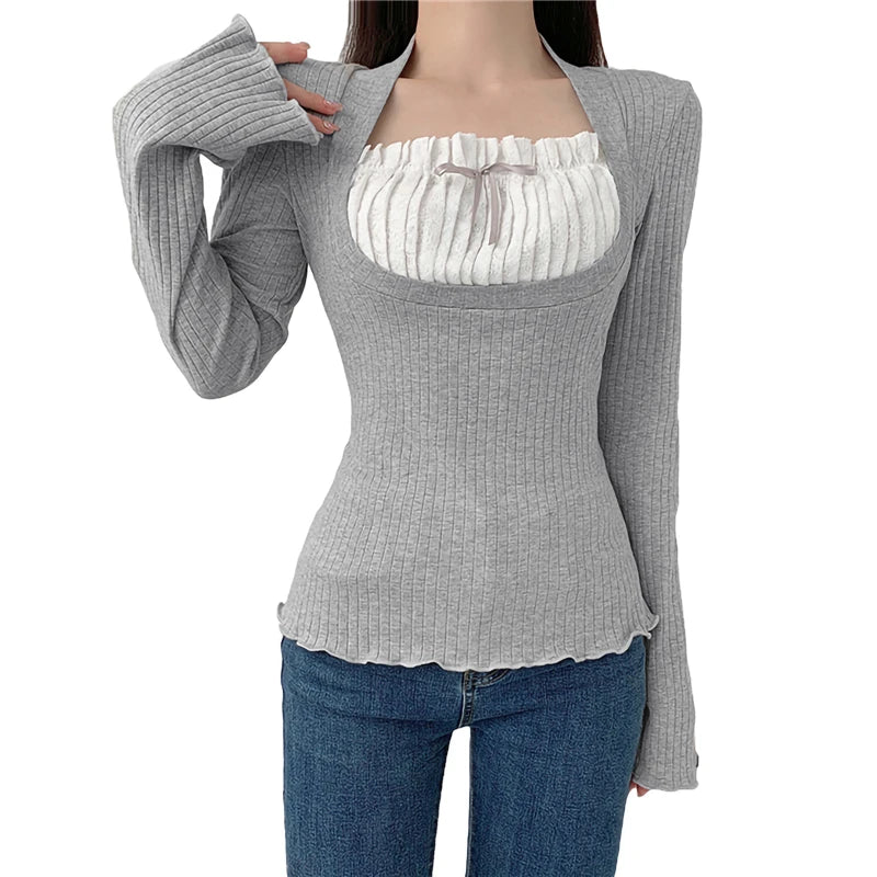 Sol Square Collar Long Sleeve T-Shirt