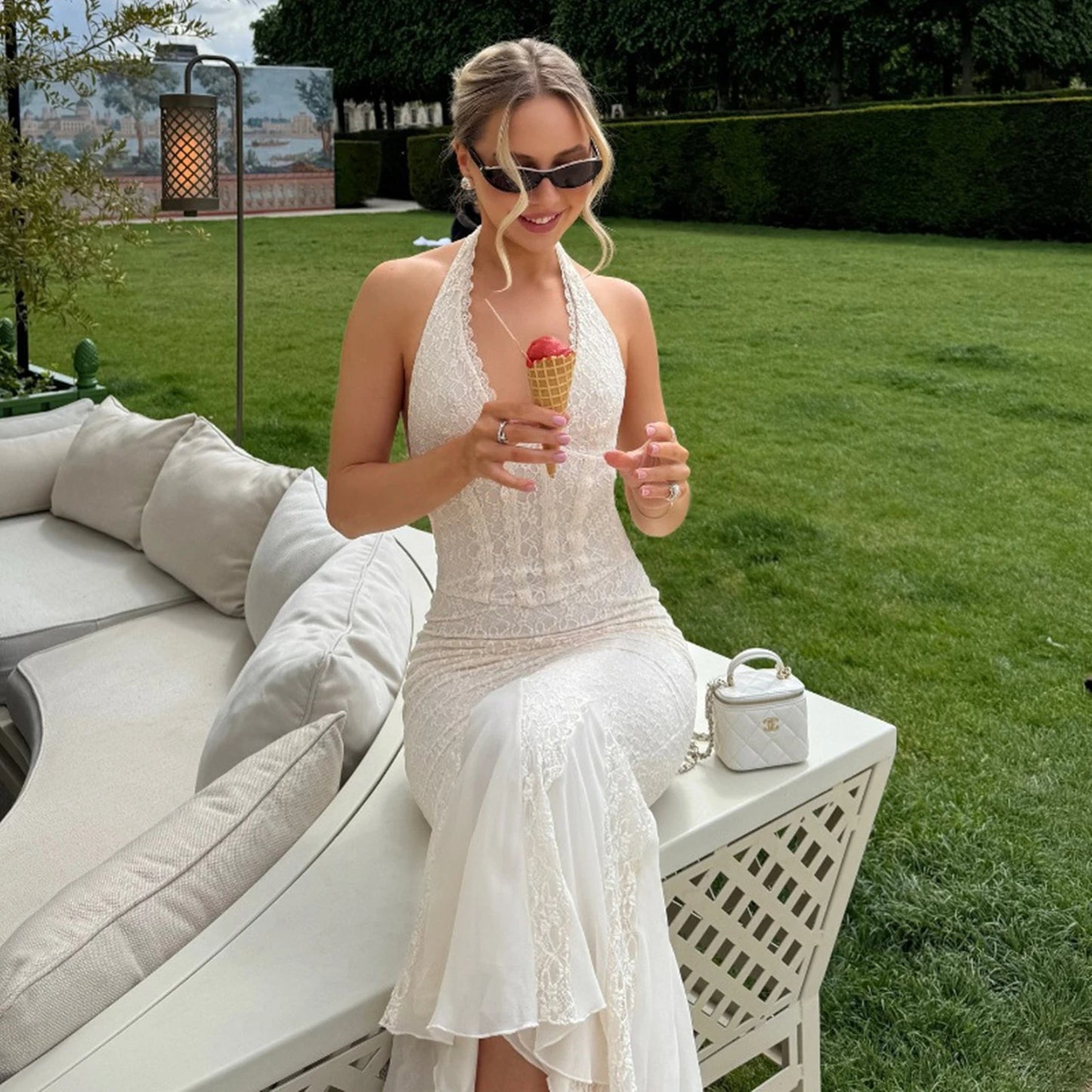 Elara Lace Halter Elegance Maxi Dress