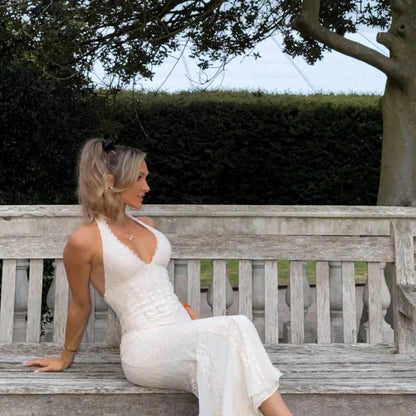 Elara Lace Halter Elegance Maxi Dress