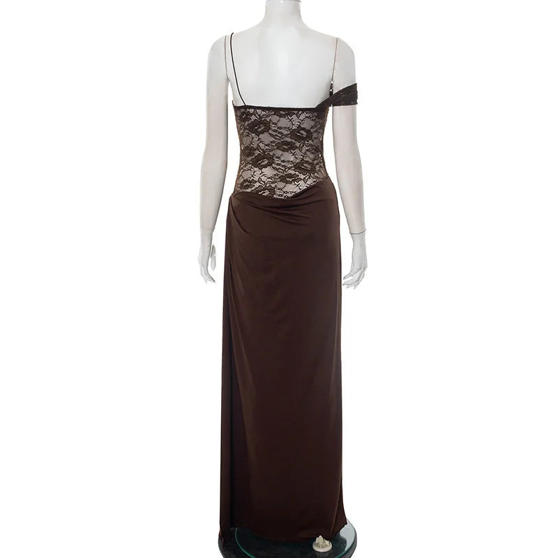 Serena Lace-Draped Satin Maxi Dress