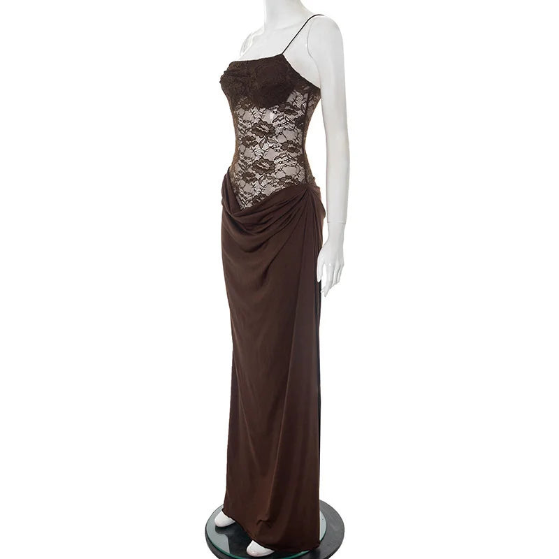 Serena Lace-Draped Satin Maxi Dress