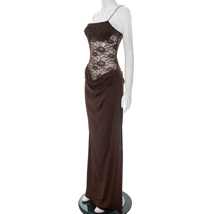 Serena Lace-Draped Satin Maxi Dress