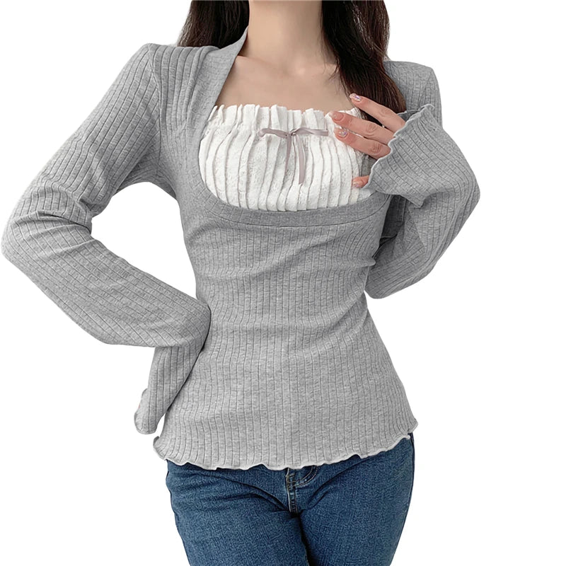 Sol Square Collar Long Sleeve T-Shirt