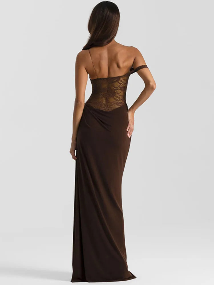 Serena Lace-Draped Satin Maxi Dress