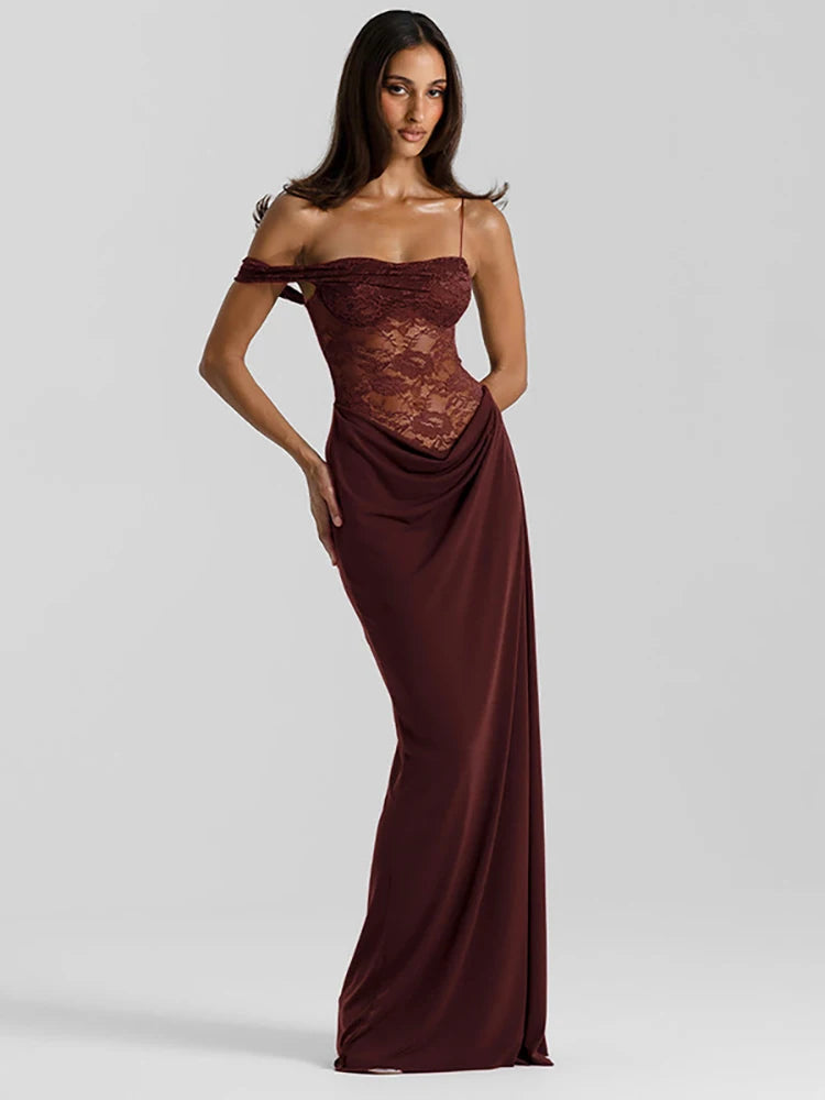 Serena Lace-Draped Satin Maxi Dress