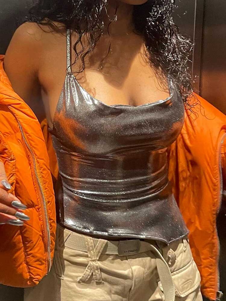 Shiny Bodycon Cami Top - Montfash