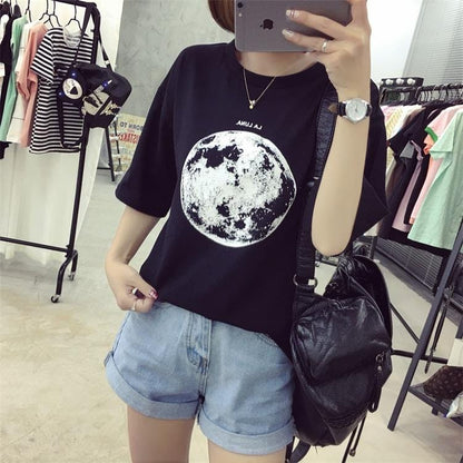 Moon Printed Loose T-Shirt